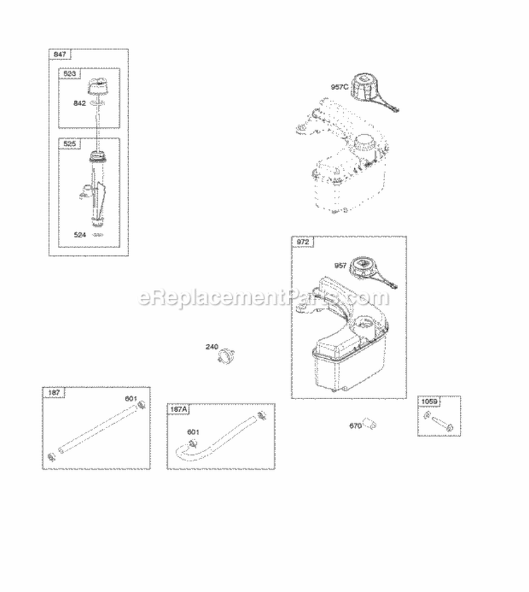 Fuel Supply Lubrication Diagram and Parts List for 111P07-0117-F1  Briggs and Stratton Engine